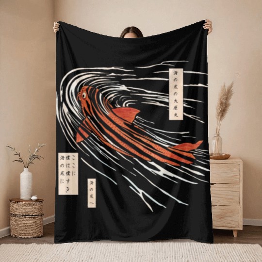 Koi fish on the seabed Throw Blankets