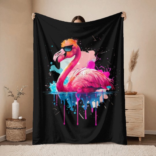 Retro Sunset Pink Flamingo Summer Design Flamingo Throw Blankets