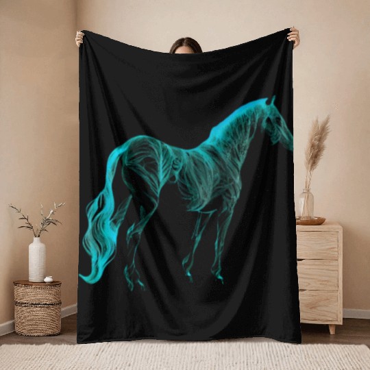 Turquoise Equestrian Art Horse Lover Western Rodeo Throw Blankets