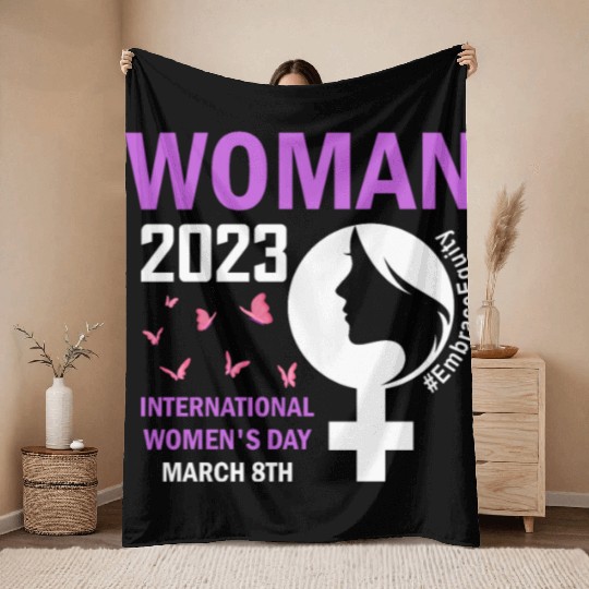 International Women's Day 2023 Embrace Equity Throw Blankets