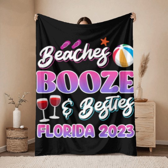 Beach Booze Besties Florida Vacation Spring Break Throw Blankets