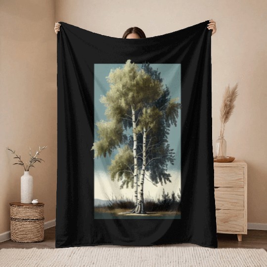 Minimalist Birch Tree Art for Any Home Throw Blankets