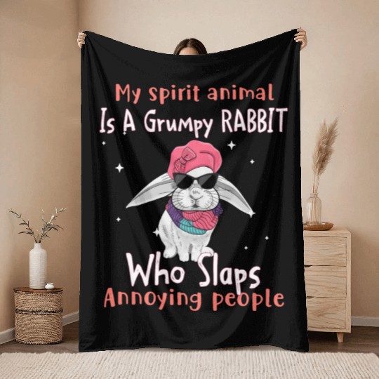My Spirit animal Is A Grumpy Rabbit Throw Blankets