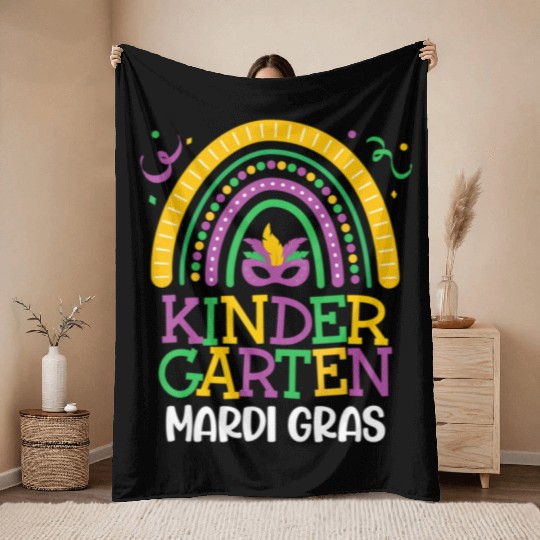 Cute Boho Rainbow Mardi Gras Kindergarten Teacher Throw Blankets