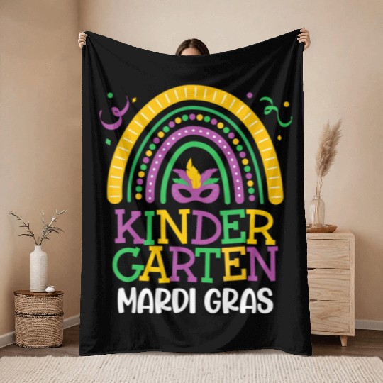 Cute Boho Rainbow Mardi Gras Kindergarten Teacher Throw Blankets