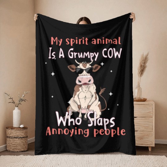 My Spirit animal Is A Grumpy Cow Throw Blankets