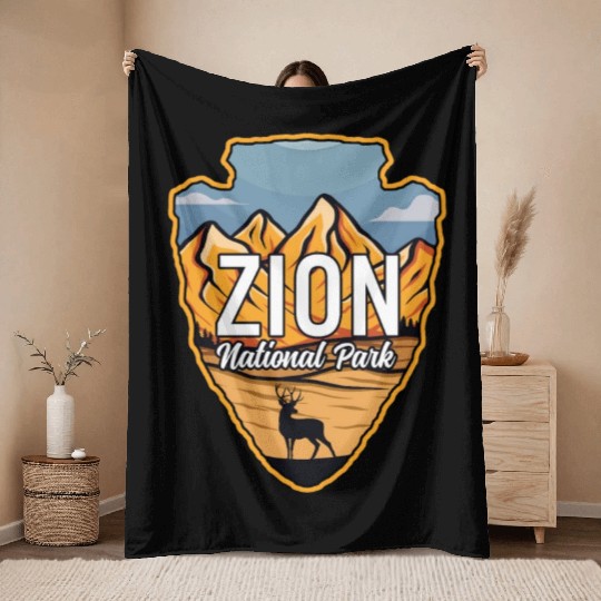 Zion US National Park Arrowhead Deer Mountains Throw Blankets