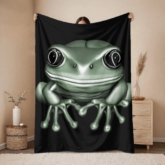 cute frog green Throw Blankets