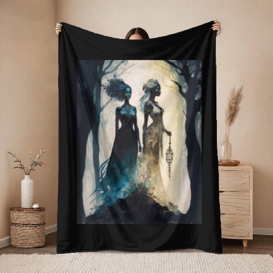 Black Nature Goddess - African American, Woodland Throw Blankets