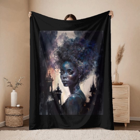 Black Nature Goddess - African American, Woodland Throw Blankets