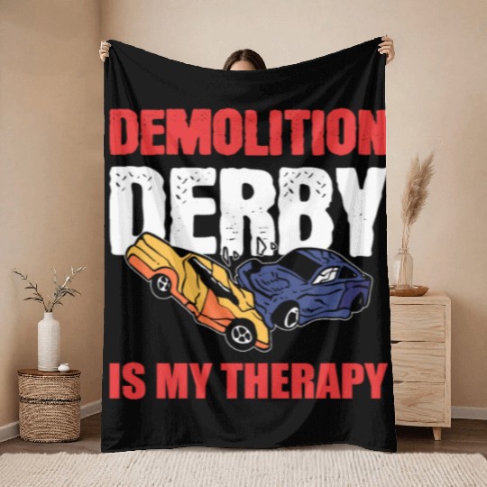 Demolition Derby Is My Therapy Race Track Throw Blankets