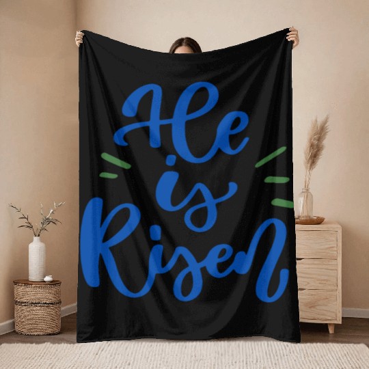 He Is Risen Religious Easter Throw Blankets