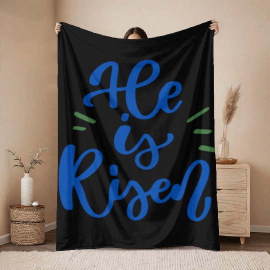 He Is Risen Religious Easter Throw Blankets