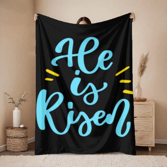 He Is Risen Religious Easter Throw Blankets