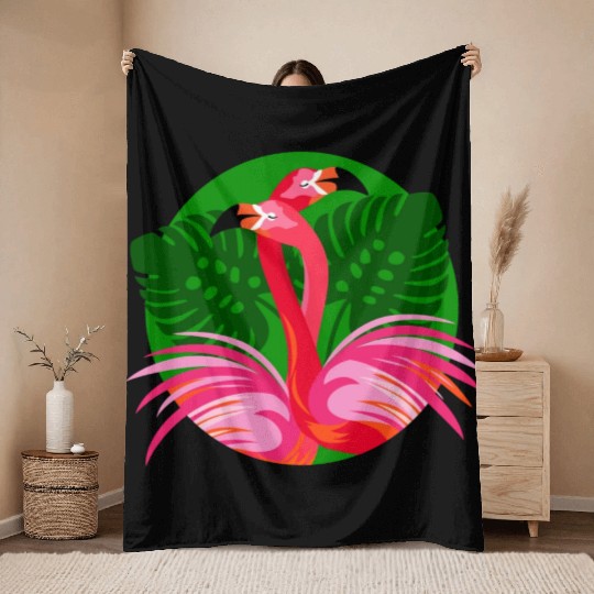 Flamingo Birds Love Hug Throw Blankets