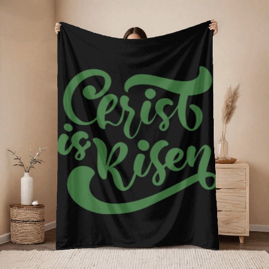 He Is Risen Religious Easter Throw Blankets
