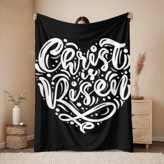 He Is Risen Religious Easter Throw Blankets