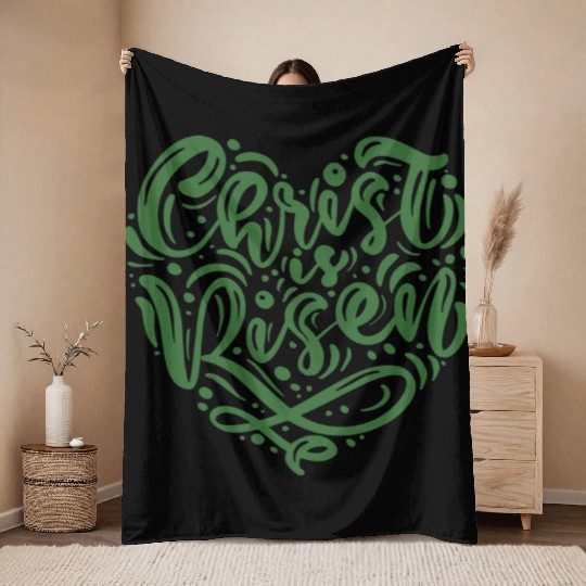 He Is Risen Christian Easter Throw Blankets