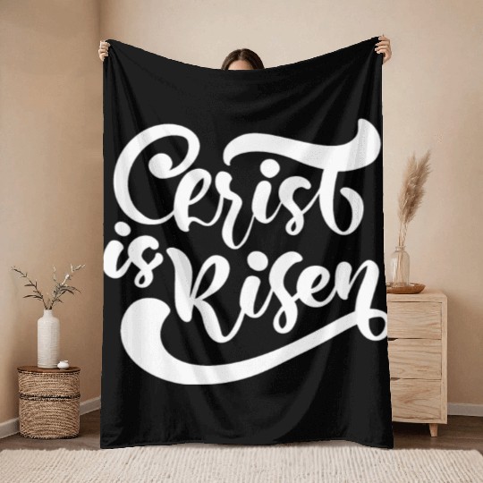 He Is Risen Religious Easter Throw Blankets