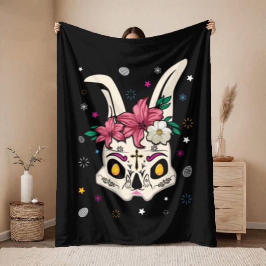 El Dia De Los Muertos Happy Easter Sunday Bunny Throw Blankets