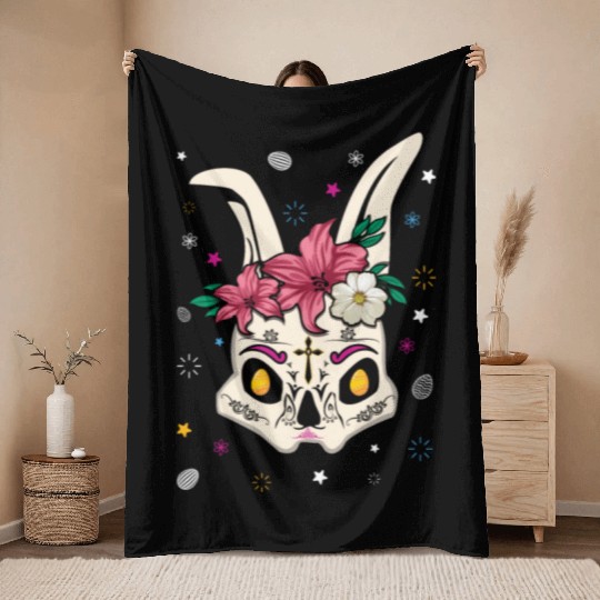 El Dia De Los Muertos Happy Easter Sunday Bunny Throw Blankets