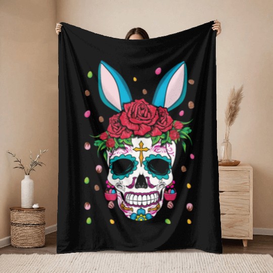 Happy Easter Sunday Dia De Los Muertos Throw Blankets