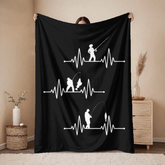 Heart beat Fishing Throw Blankets