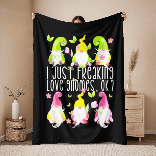 Funny Spring Gnome Quote For Women Girls Cute Summ Throw Blankets