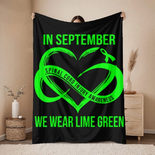 In September We Wear Lime Green Spinal Cord Injury Throw Blankets
