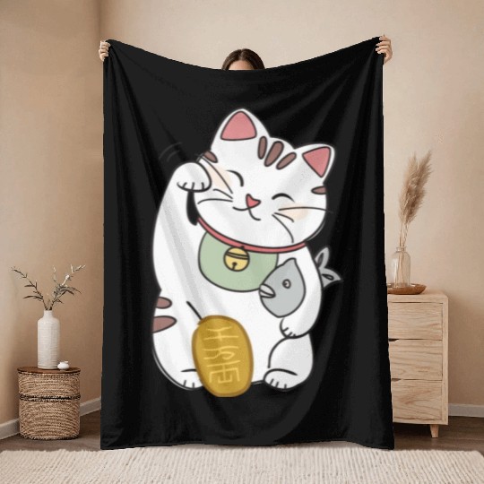 Lucky Cat Throw Blankets