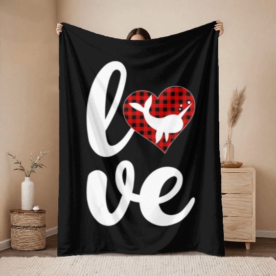 Narwhal Fish Lover Buffalo Plaid Love Narwhal Vale Throw Blankets