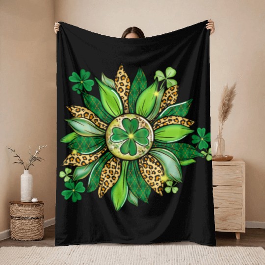 Sunflower Green With Leopard Throw Blankets