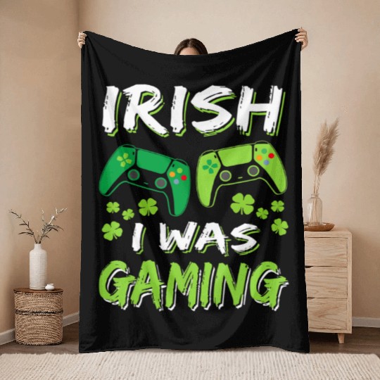 Irish I Was Gaming Funny St Patricks Day Gamer Boy Throw Blankets