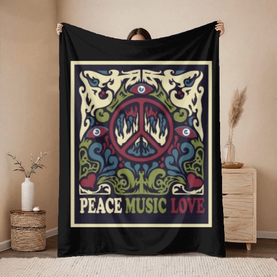 Psychedelic music Throw Blankets