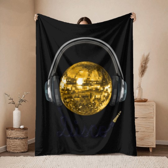 Gold Disco Ball Music Headphones Throw Blankets