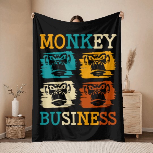 Banana Chimpanzee Colorful Hairy Throw Blankets