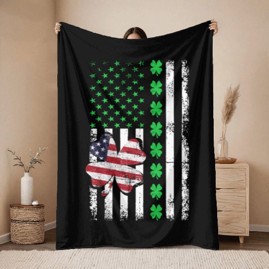 American Flag Shamrock St Patricks Day Throw Blankets