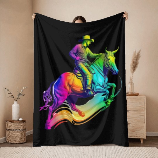 bull cowboy rainbow 2 Throw Blankets
