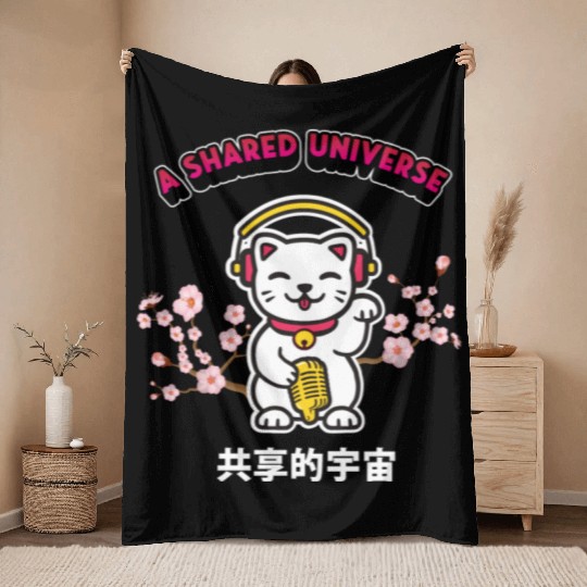 A Shared Universe Lucky Cat Throw Blankets