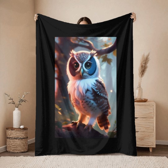 Colorful Realistic Owl Throw Blankets