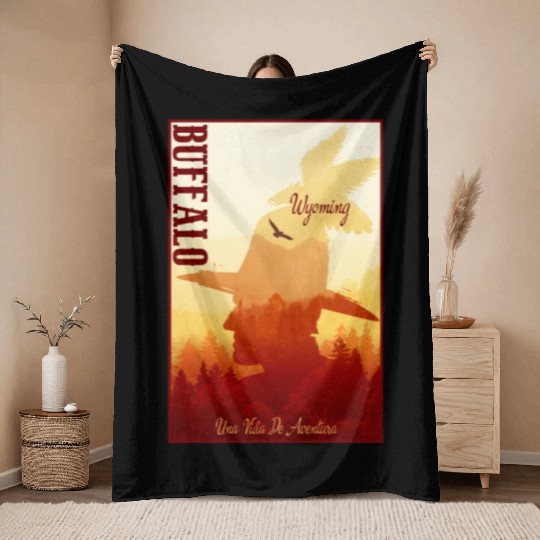 Buffalo Wyoming wild west town Throw Blankets