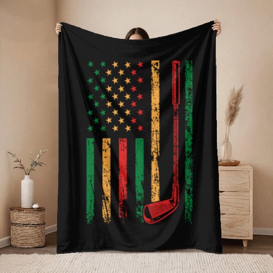 American Sports Flag Black History Month Golf Club Throw Blankets