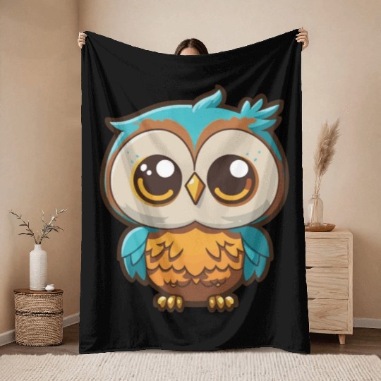 Kawaii colorful owl Throw Blankets