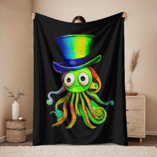 A Splash of Color A Watercolor Rainbow Octopus Throw Blankets