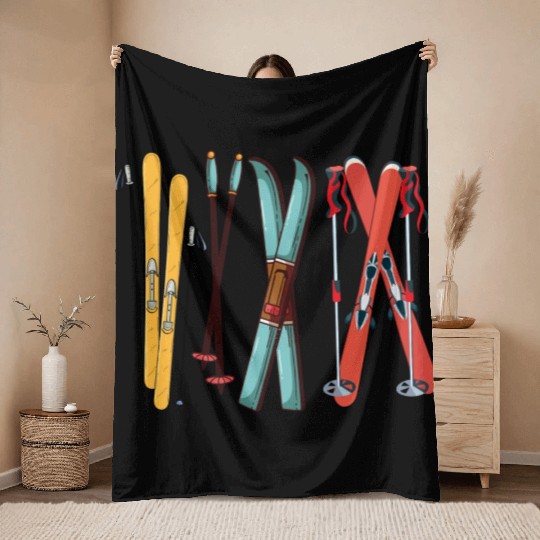 Funny Skiing Colorful Ski Skier Gift Throw Blankets