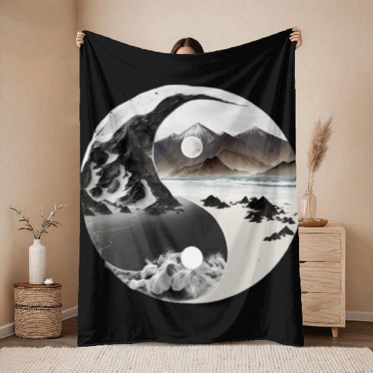 Ying Yang - mountains - beach Throw Blankets