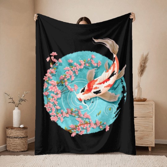 koi carp fish graphic koi fish lover Throw Blankets