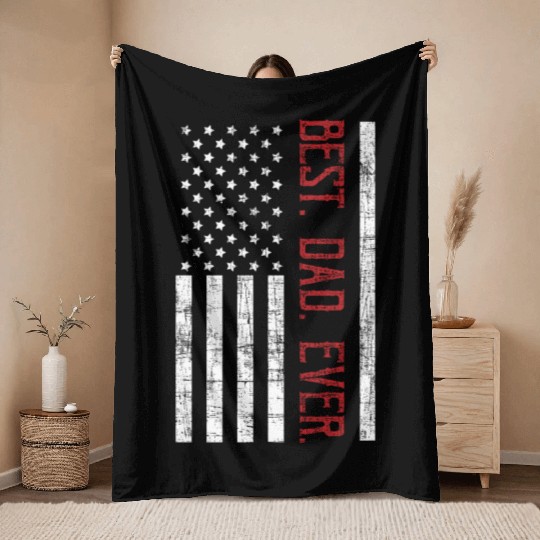 Best dad ever US american flag gift for father Throw Blankets