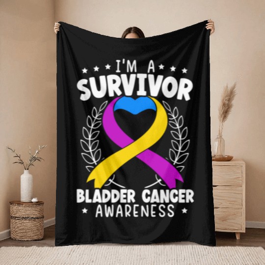 Bladder Cancer Survivor Bladder Cancer Awareness Throw Blankets