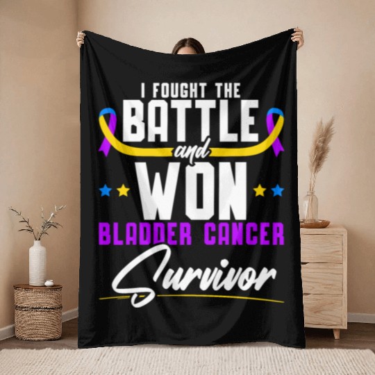 Fought The Battle And Won Bladder Cancer Survivor Throw Blankets